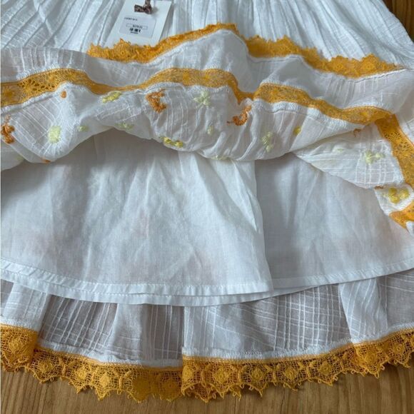 NWT LoveShackFancy Jennings Mini Skirt in Antique White Yellow XS Cover Up $295 - Picture 9 of 13